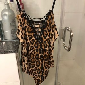 Lace up cheetah body suit